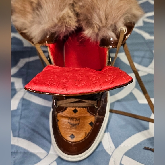 MCM Vicetos Fur Sneakers Lace-up Boots US Size 6.5 - Picture 9 of 13